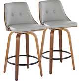 Gianna 26" Swivel Counter Stool in Walnut Wood & Light Grey Leatherette (Set of 2)